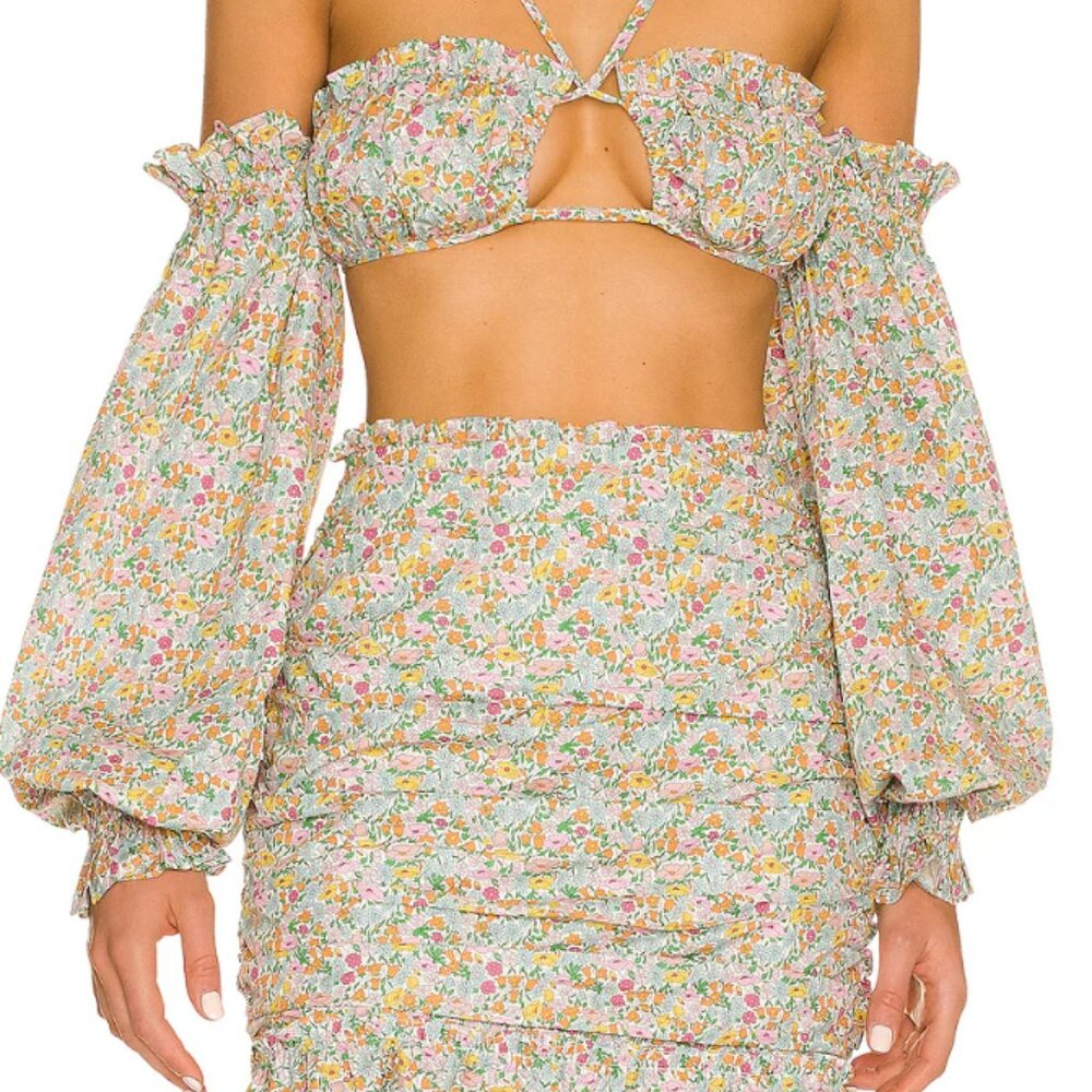For Love & Lemons Raleigh Crop Top & Skirt Set Size S